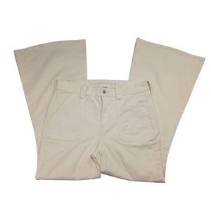 American Eagle Festival Flare Corduroy Pants Cream High Waisted Womens 14 Reg